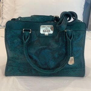 Cole Haan Kendra Tote Vintage Valise II Teal Snake Print